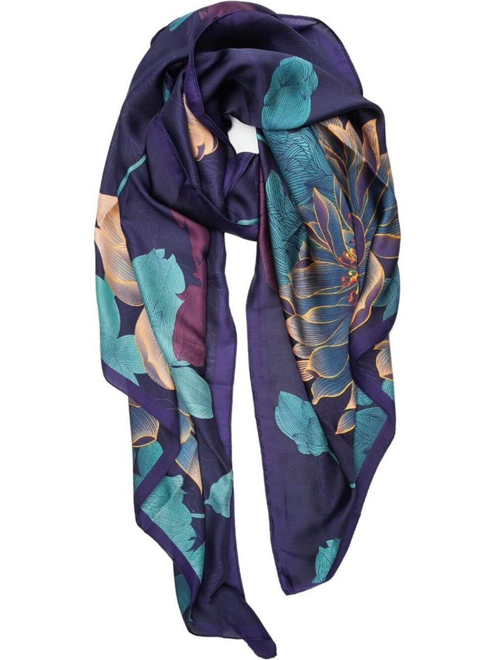 Women's Dark Purple/Flower Long Skinny Silky Lightweight Sunscreen Shawls Wraps
